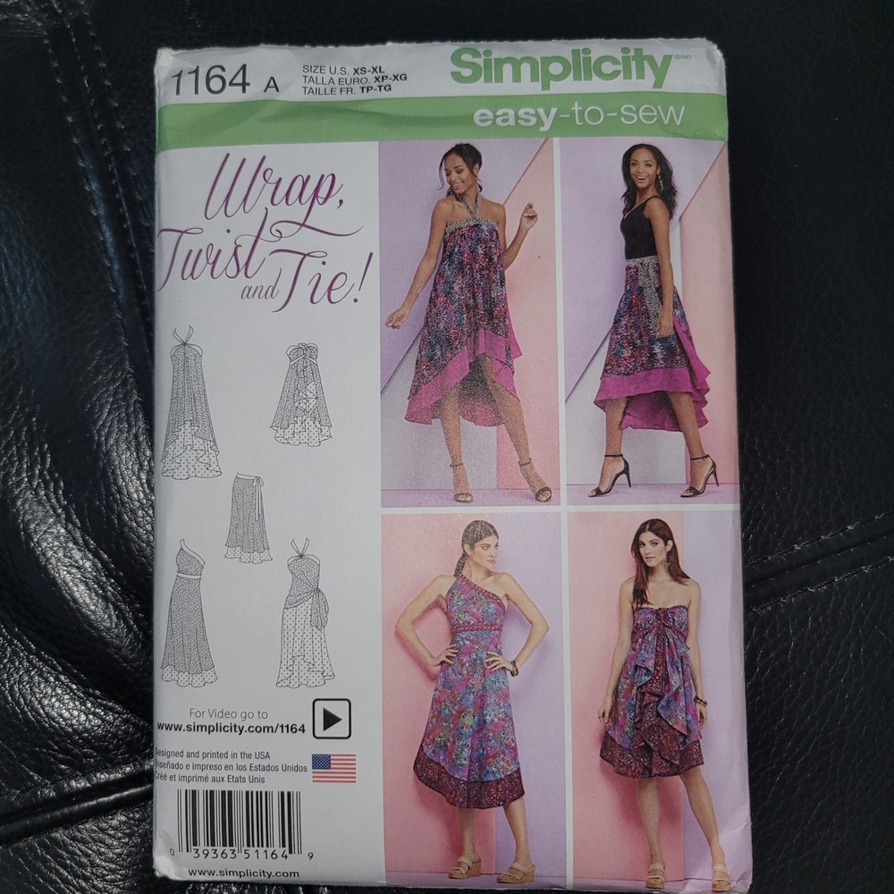 Simplicity 1164 Sewing Pattern Wrap Twist Tie Skirt Dress XS-XL Uncut Folding